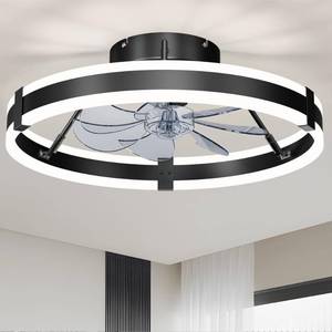Low Profile Bladeless Ceiling Fan with Lights & Remote - 19.7" Flush Mount Fandelier Light Fan for Bedroom/Kitchen, 3000-6000K Dimmable LED, 6-Speed Modern Fan with Lights for Home/Office - Retail: $52