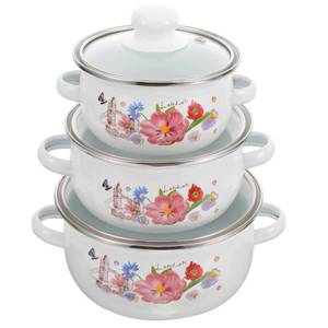 lot 45822 image: Mobestech 3Pcs Soup Pot Delicate Wear Resistant Cooking Pot with Double Handles for Stews and Soups Random Pattern Design for Home Cooking and Serving - Retail $37