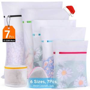 lot 45825 image: Ultimate 7 Pack 6 Size Mesh Laundry Bags Set for Delicates with AUTO-Lock Zipper, Lingerie Bags for Washing Delicates, Laundry Bags Mesh Wash Bags, Delicates Laundry Bag for Jeans,Blouse,Stocking,Bra - Retail $7
