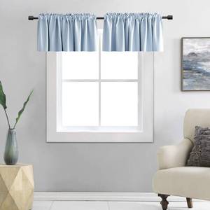 lot 45833 image: DONREN Light Blue Cerulean Window Curtain Valances for Kitchen - Room Darkening Valances for Window with Rod Pocket (72 by 18 Inch,2 Panels,Sky Blue) - Retail $24