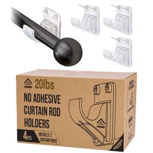 lot 45855 image: No Adhesive Heavy Duty Curtain Rod Holders with Wide Hook, 5X Stronger Than Adhesive Curtain Rod Hooks,Tension Curtain Rod Bracket for Wall with Pin Guide, Curtain Wall Mount (4 Pack, for 0.75 Rods) - Retail $7