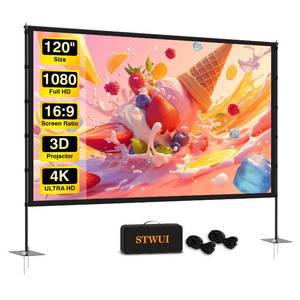lot 45861 image: STWUI Outdoor-Projector-Screen-with-Stand - 120 inch Portable Projector Screen Indoor Outdoor Projector Screens 169 4K HD Lightweight Movie Screen with Carry Bag for Backyard Movie Night - Retail $66