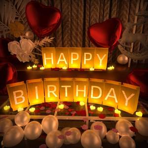 lot 45864 image: Peledic Happy Birthday Decorations, Include Light up Letters, with Tea Lights Candles, Latex Balloons, Aluminum Balloons and Rose Petals, Special Festival, Surprise Gifts Banner for Women and Men - Retail $22
