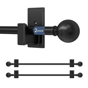 lot 45865 image: TKZTKZ Black Curtain Rod No Drilling-Adjustable No Drill Curtain Rods for Windows 18-28,Stick Single Rod for Dorm,Bedroom,Apartment,Renter Friendly,Small,French,Door,Adhesive,Light,Easy Install,2Pack - Retail $20