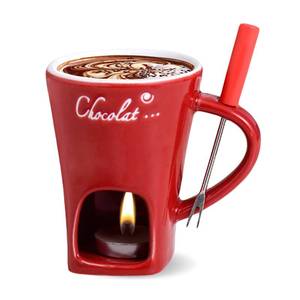 lot 45867 image: AMZWISH Mini Sweet Fondue Cup, Ceramic Coffee Warmer Mug, Portable Chocolate Melting Cup with Fork for Cheese, Great for AdultKids for CampingDateMovie NightBirthdayWedding Gifts (Red) - Retail $16