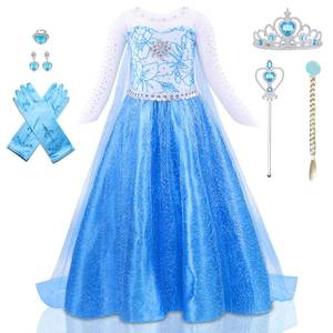 lot 45873 image: AHLPO Elsa Dress Princess Costume for Girls Birthday Party Halloween Cosplay Princess Dress Up Snow Queen Elsa Costume Fancy Dress Up with Long Cape for Toddler Kids Age 2-8 Year Old - Retail $15