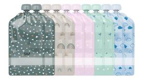 lot 61602 image: Simple Modern Reusable Baby Food Pouches for Toddlers  BPA Free Plastic, Food Safe, Freezer Safe  Refillable for Applesauce Yogurt & Puree Squeeze Pouch  10 pack  5oz  Assorted - Retail $12