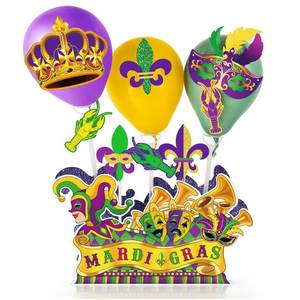lot 61608 image: Mardi Gras Decorations Indoor Mardi Gras Float Table Centerpiece Birthday Masquerade Carnival Table Sign for New Orleans Party Supplies Fat Tuesday Purple Green Gold Home Tiered Tray Shelf Office Desk - Retail $13