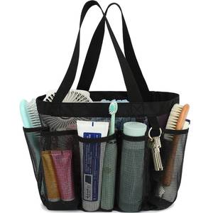 lot 61610 image: Fammart Mesh Shower Caddy Portable for College Dorm Room Essentials, 8-Pocket Large Shower Basket Tote Bag with 2 Handles for Toiletry, Bathroom, Beach, Camp, Gym - Retail $10