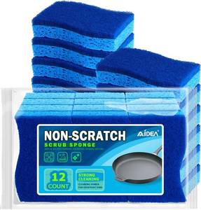 lot 61612 image: AIDEA Sponges Kitchen, Non Scratch Scrub Sponge, 12Count, Sponges for Non Stick Cookware, Cleaning Sponge for Dishes, Cleans Fast Without Scratching, Cleaning Power for Kitchen, Bathroom, Household - Retail $8