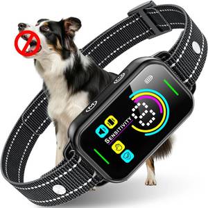 lot 61624 image: DINJOO Dog Bark Collar for LargeMediumSmall Dogs  Rechargeable Smart AI Anti-Barking Training Collar with 8 Adjustable Sensitivity, Beep & Vibration Modes  Solves Excessive Barking - Dark Black - Retail $32