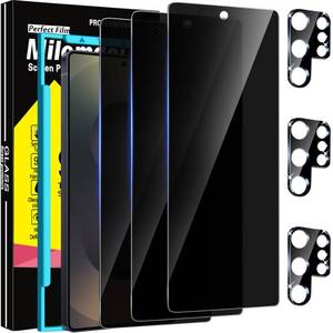 lot 61625 image: Milomdoi 3 Pack Privacy Screen Protector for Samsung Galaxy S25 Ultra Tempered Glass with 3 Pack Camera Lens Protector, Ultra 9H Accessories Support Fingerprint Unlock Black - Retail $10