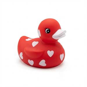 lot 61628 image: 3 Rubber Duck Squeaky, with Hole - Baby Safe Bathtub Bathing Toy - Valentines Sweetheart Rubber Duck - Retail $12