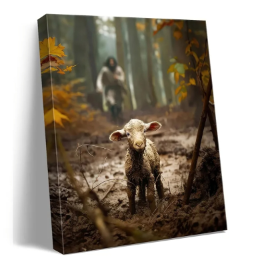 lot 3174 image: Jesus wall decor for prayer room Christian wall art for Christmas decorations indoor Jesus and Lamb canvas wall prints Jesus Running After Lost Lamb Picture for home decor Baptism gifts for boys-girl serenity prayer wall art