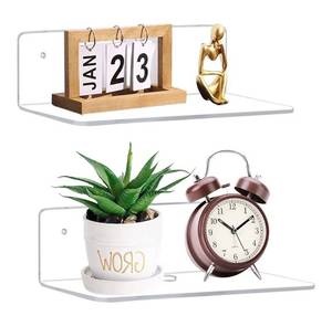lot 9245 image: 9 Inch Clear Acrylic Floating Shelf, No Drill Adhesive Wall Shelf Set of 2 for Storage,