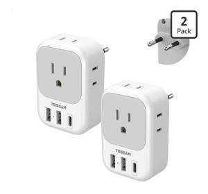 lot 9247 image: 2 Pack European Plug Adapter USB C, TESSAN US to Europe Adapter 4 Outlets 3 USB Charger, Type C International Power Adaptor