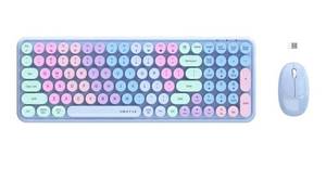 lot 9253 image: Wireless Keyboards, UBOTIE Colorful Gradient Rainbow Color Retro Typewriter Flexible Keyboard, 2.4GHz Connection (Purple Rainbow)