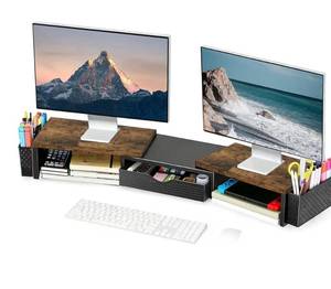 lot 9278 image: Spacrea Metal Desk Organizers and Accessories, Dual Monitor Stand Riser with Drawer and 2 Pen Holders