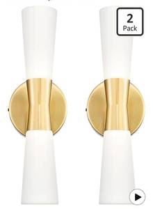 lot 9290 image: kudos Bathroom Sconces Set of 2,16inches Gold Wall Sconces, Modern Bathroom Light Fixtures with Milk White Glass,