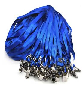 lot 9304 image: Beebel Blue Lanyards 100 Pack Nylon Flat Badge Lanyard Bulldog Clip for Id Badge Name Tag
