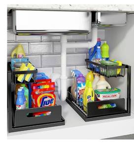 lot 9309 image: REALINN Under Sink Organizer, Pull Out Cabinet Organizer Slide Out Sink Shelf Cabinet Storage Shelves,