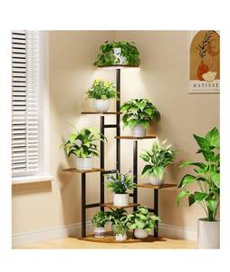 lot 9314 image: Corner Plant Stand Indoor with Grow Lights, 7 Tiered Plant Shelf Indoor, 43 Corner Plant Stands