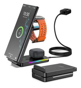 lot 9317 image: Wireless Charger for Samsung, 3 in 1 Wireless Charging Station for Samsung Galaxy S25 UltraZ Fold7Flip7S24, Foldable Charger for Samsung Galaxy Watch 8Ultra765, Buds (Black)
