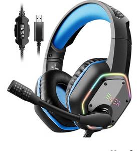 lot 9343 image: EKSA E1000 Gaming Headset, Computer Headphones with Noise Canceling Mic & RGB Light, 7.1 Surround Sound, Compatible with PC, PS4 PS5 Console, Laptop (Blue)