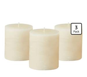 lot 9351 image: Simply Soson 3x3 inch Ivory Pillar Candles Set of 3