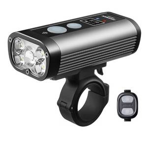 lot 9375 image: RAVEMEN PR2400 Bike Light for Mountain Biking, 2400 Lumens Bike Headlight with OLED Runtime Display, USB Output, Far Reaching High Beam, Anti-Glare Low Beam, IPX8 Waterproof