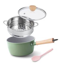lot 9379 image: ROCKURWOK Ceramic Nonstick Sauce Pan with Lid, 2 Quart Cooking Pot, Small Saucepan with Steamer