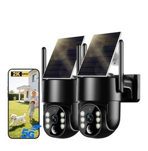 lot 9380 image: Solar Security Cameras Wireless Outdoor, 5G&2.4GHz Cameras for Home Security, 2K Solar Outdoor Camera, Color Night Vision, AI Human Detection, 2-Way Talk, Siren Alarms (Two)