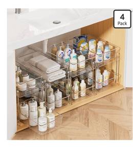 lot 9394 image: Vtopmart 4 Pack Bathroom Organizer, 2 Tier Clear Under Sink Organizers Vanity Countertop Storage Container,