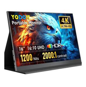 Yodoit 4K Portable Monitor for Laptop 1200nit, 16\" UHD 3840x2400 Travel Gaming Monitor Screen IPS Display with USB Type C Port and Dual Speakers Compatible with PC, Xbox, PS4/5 Black - Retail $199