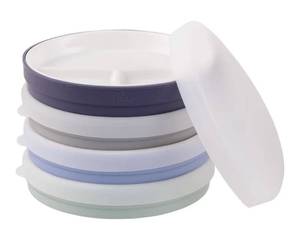 lot 9466 image: Elk and Friends Kids 7.8 Porcelain White Plates with Silicone Sleeves  Lids  Divided Plates
