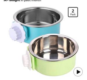 lot 9468 image: kathson Crate Dog Bowl, Removable Stainless Steel Hanging Pet Kennel Cage Bowl Food & Water Feeder