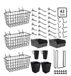 lot 9470 image: Pegboard Basket Organizers, Peg Board Large Baskets Hooks Bins Cups Tool Organizer 42 Pack Set