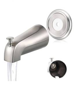 lot 9472 image: Universal Bathroom Tub Spout with Metal Tub Spout Cover Ring, 5 14 Inches Reach Wall Front Mount Faucet