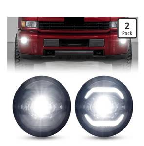 lot 9490 image: NJSBYL LED Circular Fog Light DRL for 2015-2019 Chevy Silverado 2500 HD 3500 HD, 2015-2019 GMC Sierra 2500 HD 3500 HD, 2015-2022 GMC Canyon, Chevy Colorado White Daytime Running Light Parking Lamp