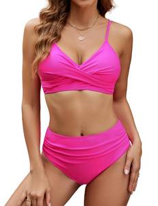 lot 9514 image: Edelqual Womens High Waisted Bikini Sets Two Piece Swimsuit Tummy Control Bathing Suit V Neck Twist Front Swimwear Swim Suit 2025(Small,Pink)