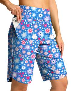 lot 9516 image: G Gradual Womens High Waisted Swim Board Shorts 11 Knee Length Beach Swimming Long Shorts for Women with Pockets Liner(Sun Flower,M)