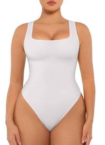 lot 9519 image: FeelinGirl Bodysuits for Women Square Neck Tummy Control Tank Tops Bodysuit for Women Compression Bodysuit White ML