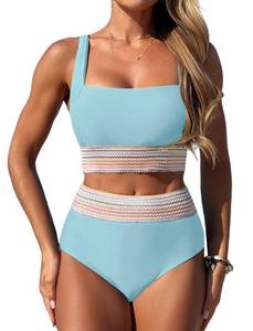 lot 9532 image: ZAFUL Bikini Sets for Women Push Up Two Piece Tummy Control Sporty Swimsuits High Waisted Bathingsuits Over 50 Push Up Bikini Top Blue L