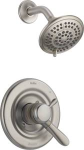 lot 6970 image: Delta Faucet Lahara 17 Series Dual-Function Shower Trim Kit with 5-Spray Touch-Clean Shower Head, Stainless T17238-SS (Valve Not Included) - Retail $198
