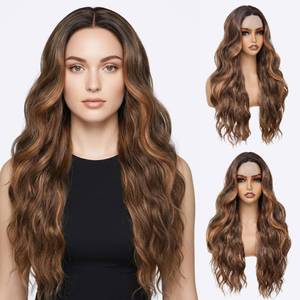 lot 6985 image: Resmeyer Long Highlight Brown Wig for Women 26 Inch Middle Part Wavy Women Charming Hair Realistic Natural Looking Synthetic Heat Resistant Fiber Wig for Daily Cosplay Party Use - Retail $27