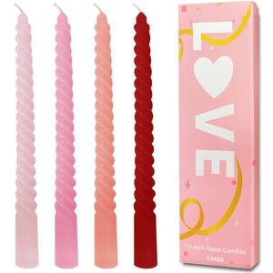 lot 6996 image: Topsics Red Gradient Taper Candles, Spiral Twisted Taper Candles Set of 4, Unscented Taper Candlesticks 10 inch Tall, Home Decor Wedding Decorations. BROKEN.  - Retail $9
