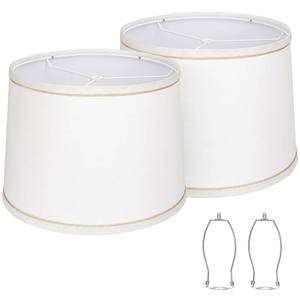 lot 7000 image: Lampshades Set of 2 for Table Lamps, Floor Lamps, Fabric White Lamp Shades 11.6 Top x 12.6 Bottom x 9.8 High, Drum Lampshades(Spider Fitter), Medium Lamp Shades Replacement, Easy Assembly Required - Retail $32