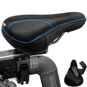 lot 7018 image: X WING Bike Seat Cover Padded Memory Foam fits Peloton, Peloton Bike, City, Road & Mountain, Bike Seat Cushion Comfort for Men and Women, Bicycle Seat Cover with Cross-Stitch Velcro Straps - Retail $18