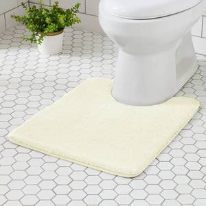 lot 7022 image: MINIDEAR Toilet Rugs 24x20 - U Shaped Cream Thick Memory Foam Contour Rugs,Ultra Soft & Plush Fluffy, Non-Slip, Quick Dry, Absorbent Washable Floor Microfiber Mat for Home Decor Accessories - Retail $16