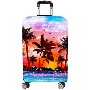 lot 7052 image: Lattlefnki Luggage Covers for Suitcase Elastic Suitcase Covers Luggage Protector Anti-scratch Fits 28-30 Inch Sunset Coconut Tree - Retail $13